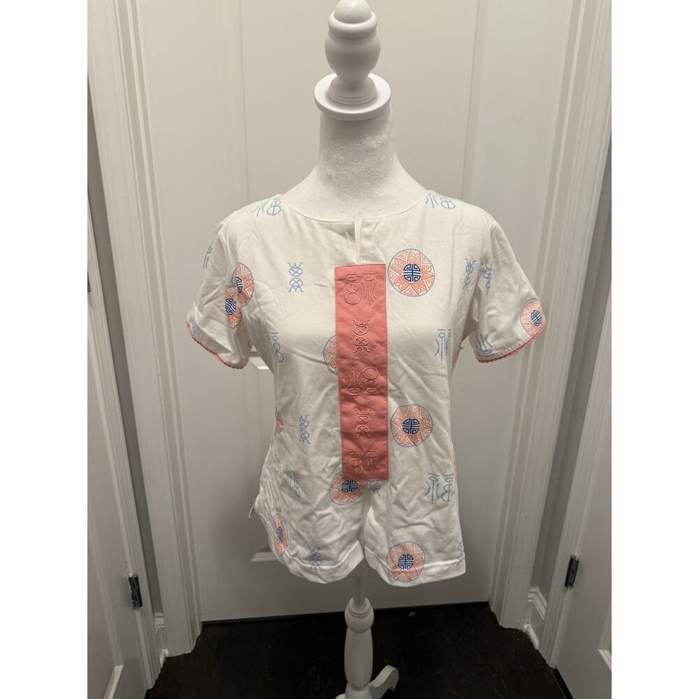 Asian Shirt Small Size White Blue And Pink